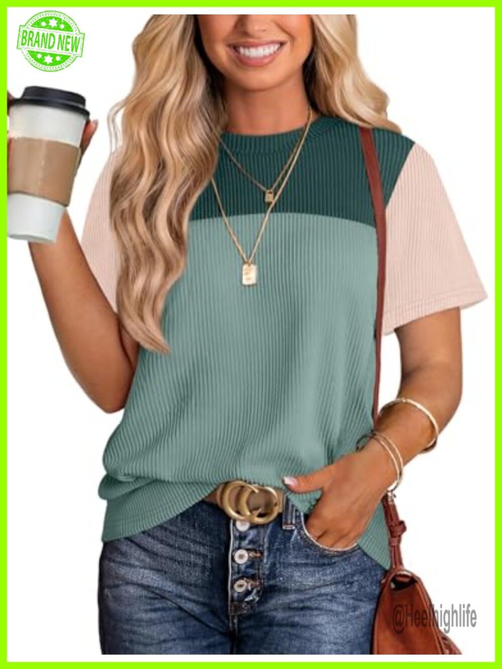 WIHOLL Knitted Short Sleeve Crewneck T-Shirt Loose Fit Casual Summer Top